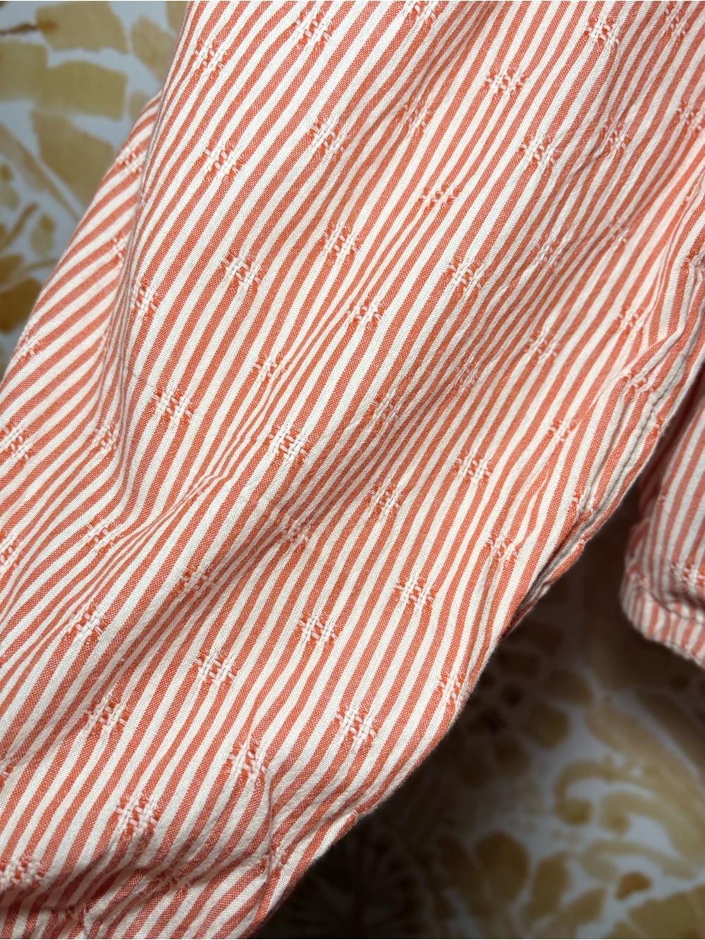 Madewell Coral Stripe Peasant Crop Top | Balloon Sleeve Boho Cottagecore Blouse - Picture 6 of 10